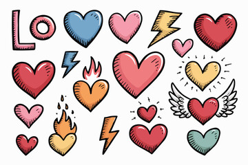 Doodle hearts sketch set