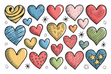 Doodle hearts sketch set