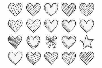 Doodle hearts sketch set