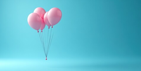 Fototapeta premium Pink Balloons Floating in Air on a Blue Background. Celebration Concept.