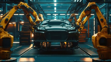 Fototapeta premium Modern Car Manufacturing with Robotic Arms 