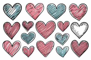 Doodle hearts sketch set