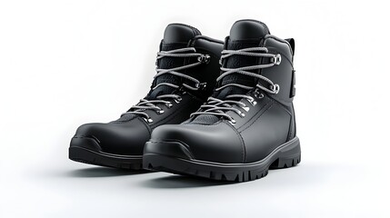 Rugged Winter Boots with Sleek Water Resistant Finish on Crisp White Background