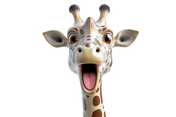 Obraz premium A delightful animated giraffe with a wide-open mouth and happy expression rendered in a cheerful cartoon style, perfect for children's educational material or fun artwork.