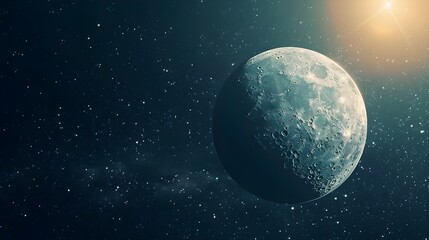 Obraz premium Metallic Moon Reflecting Radiant Light in Space