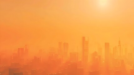 Fototapeta premium Smog Obscured City Skyline Distorted by Heatwaves Global Warming Concept