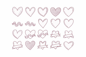 Doodle hearts sketch set