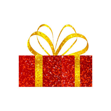 recommend clip art: Vector illustration of glittering gift box with ribbon bow on transparent background
