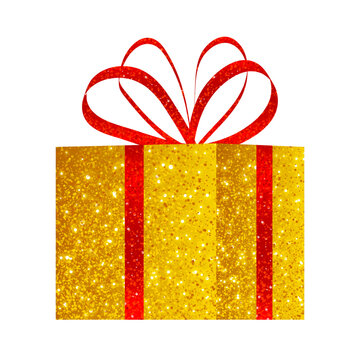 recommend clip art: Vector illustration of glittering gift box with ribbon bow on transparent background