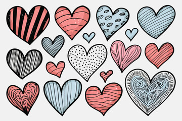 Doodle hearts sketch set