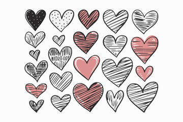 Doodle hearts sketch set