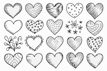 Doodle hearts sketch set