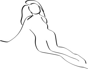 Vector fashion illustration of female body in trendy linear style. Elegant art. For posters, tattoos, lingerie store logos. Hand drawn