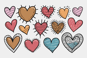 Doodle hearts sketch set