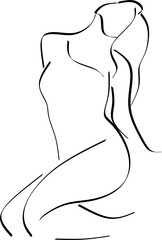 Vector fashion illustration of female body in trendy linear style. Elegant art. For posters, tattoos, lingerie store logos. Hand drawn