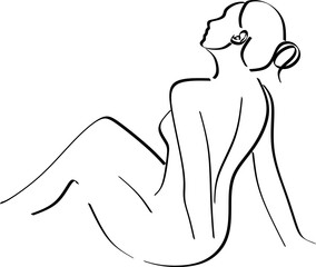 Fototapeta premium Vector fashion illustration of female body in trendy linear style. Elegant art. For posters, tattoos, lingerie store logos. Hand drawn