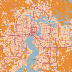 Map of Jacksonville
 in Florida in a sandy theme. Contains layered vector with roads water, parks, etc.