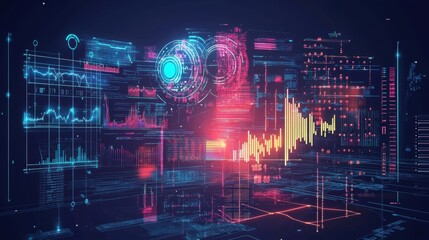 Obraz premium AI, Big Data, and business analytics icons represent the integration of advanced technology in analyzing graphs, business data, and market trends, driving strategic decisions and innovative solutions