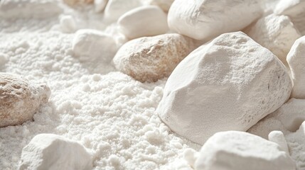 Close-up of white chalk rocks and powder.