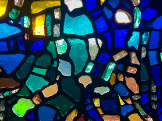 Abstract Stained Glass Window Close-Up with Vibrant Colors