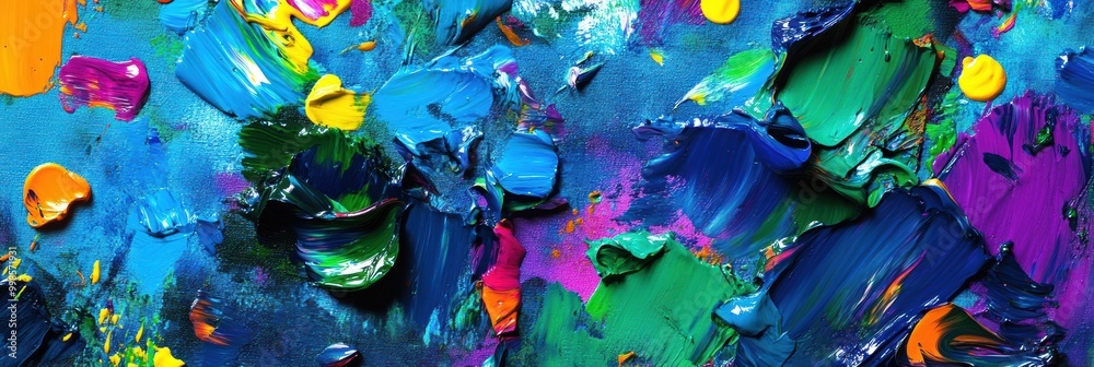 Aufkleber a vibrant paint palette and brushes are used to create abstract brushstrokes on a canvas, showcasing