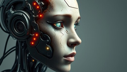 AI robot face transforming into a human face, with metallic features dissolving into skin, highlighting the eerie fusion of technology and humanity.
