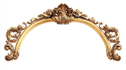 vintage gold baroque frame scroll, gold ornament on white background
