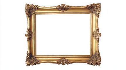 An exquisite golden baroque frame with detailed floral and scrollwork, isolated against a clean white background.