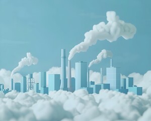 Fototapeta premium Surreal Cityscape with Increasing Carbon Dioxide Emissions Illustrating Global Warming Crisis