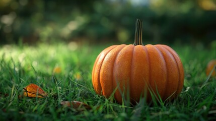 pumpkin on green grass close up