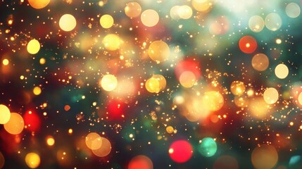 Beautiful Christmas bokeh light background with a mix of red, green, and gold lights, perfect for creating a festive ambiance