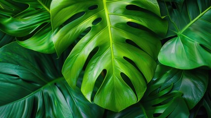 full frame, Vibrant Monstera Leaves with Natural Texture,National Indoor Plant Week