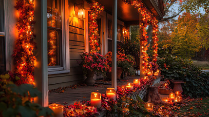 Cozy Autumn Porch with Candles and Festive Wreath
