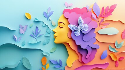 Calming colors with mental health symbols, symbolizing psychological care and awareness for World Mental Health Day -