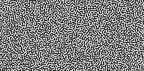 Turing reaction diffusion monochrome seamless pattern with chaotic motion .Linear design with biological shapes. Organic lines in memphis. abstract turing organic wallpaper background .	