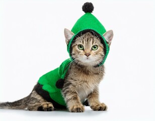 Freigestelltes Haustier im Grinch-Kost&uuml;m &ndash; Lustiges Weihnachtsmotiv f&uuml;r Karten und Social Media