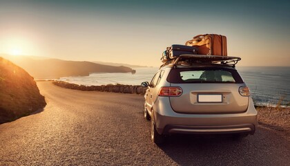 Car with luggage on the roof ready for summer vacation
