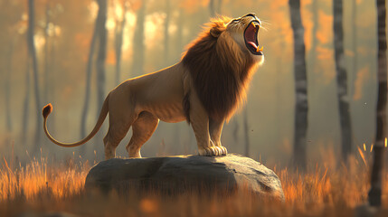 a lion was roaring on the rock 