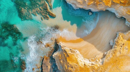  pristine coastline with turquoise waters, sandy beaches, and rocky cliffs