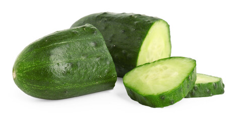 Pieces of fresh cucumber isolated on white