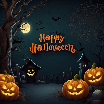 Poster for Halloween with pumpkins and bats on it.