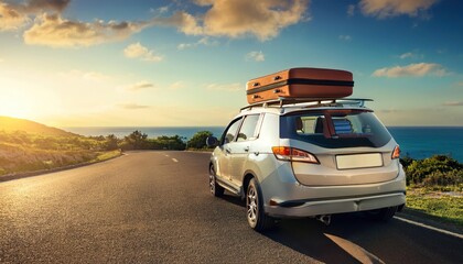 Car with luggage on the roof ready for summer vacation