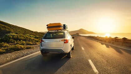 Car with luggage on the roof ready for summer vacation
