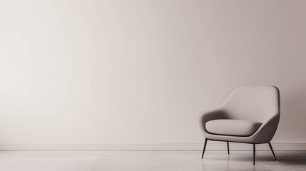 A minimalist corner of a living room featuring a single sleek, modern armchair. The background is a simple white wall, and the room is free of clutter, creating a calm and open space