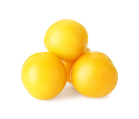 Fresh ripe yellow plums isolated on white