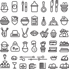 Minimalist Food and Drink Icons for Cafe and Dessert Design