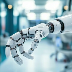 Close-up of an advanced robotics tool in a medical environment, symbolizing AI in modern healthcare.