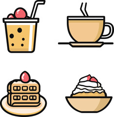 Minimalist Food and Drink Icons for Cafe and Dessert Design