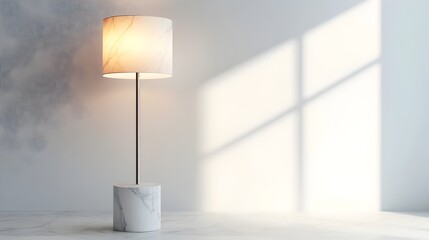 Elegant Marble Base Floor Lamp Illuminating Minimalist White Space