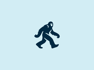Fototapeta premium Yetty, bigfoot walking. simple vector isolated illustration, emblem, logo, sign. Monochrome, blue color